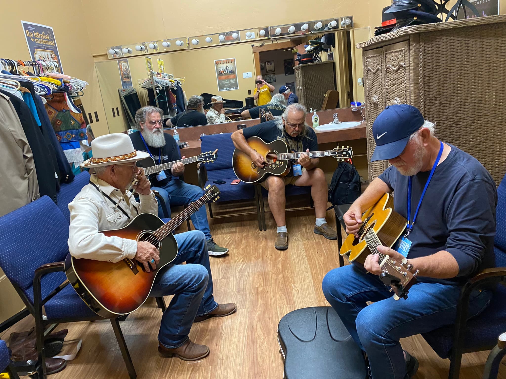 Songwriters jamming backstage at the Queen City Songwriters Invitational